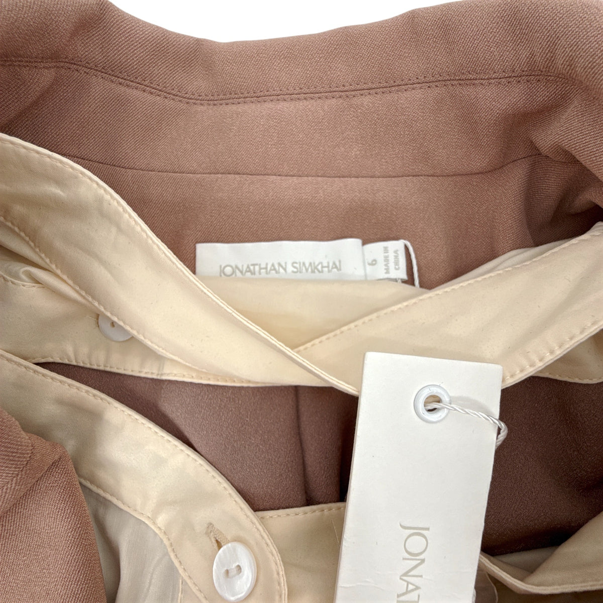 JONATHAN SIMKHAI Jubilee Transitional Blazer in Teak & Parchment 6|M