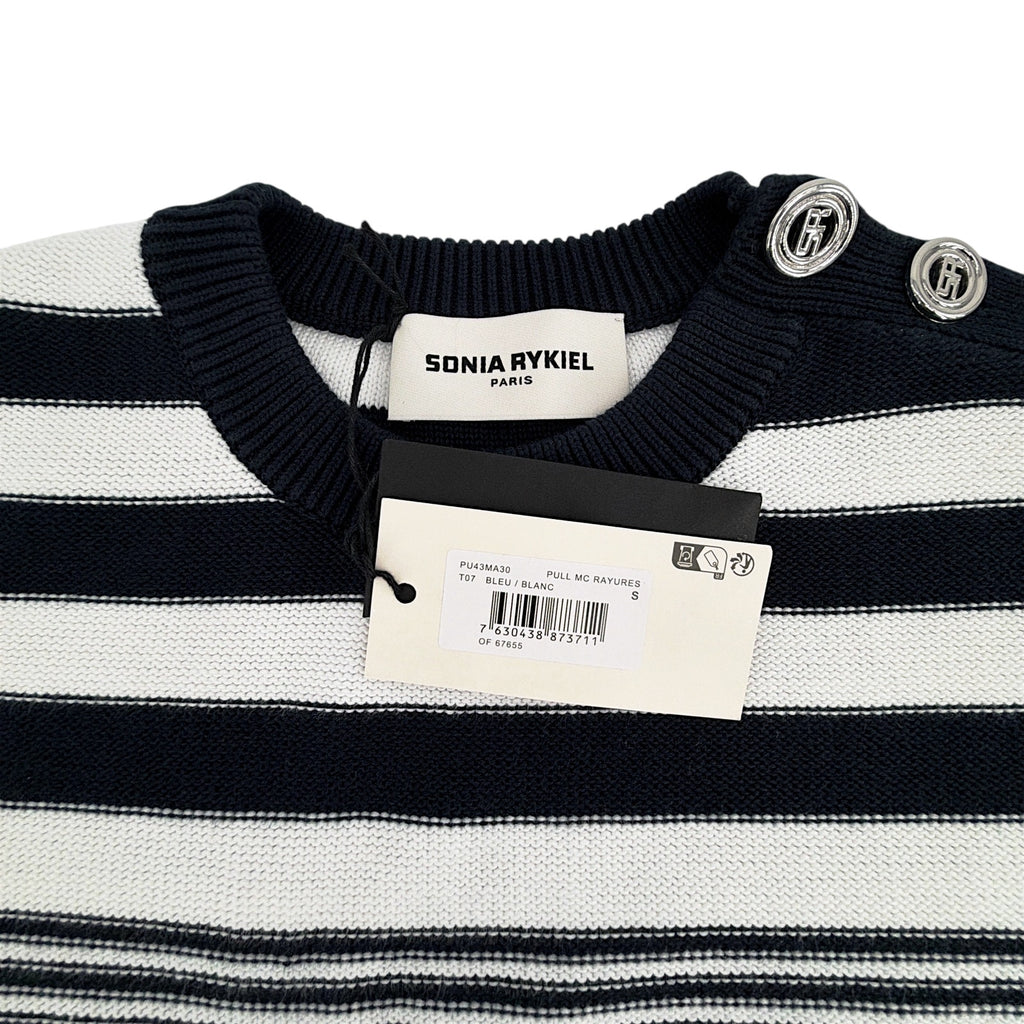 SONIA RYKIEL Pull Rayure Signature Sweater in Blue & White S