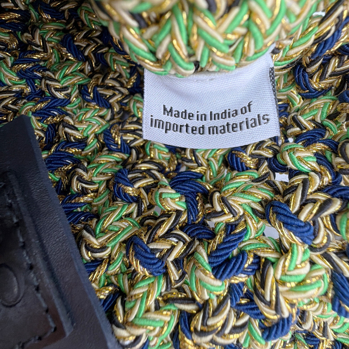 CLARE V. Ramya Bag in Green & Navy Metallic Crochet