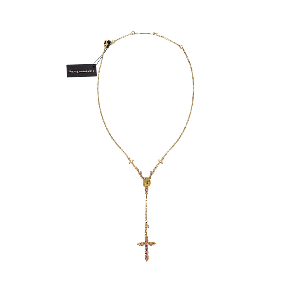 VIRGINS SAINTS & ANGELS VSA Maddie Rosary Necklace in Light Rose & Gold