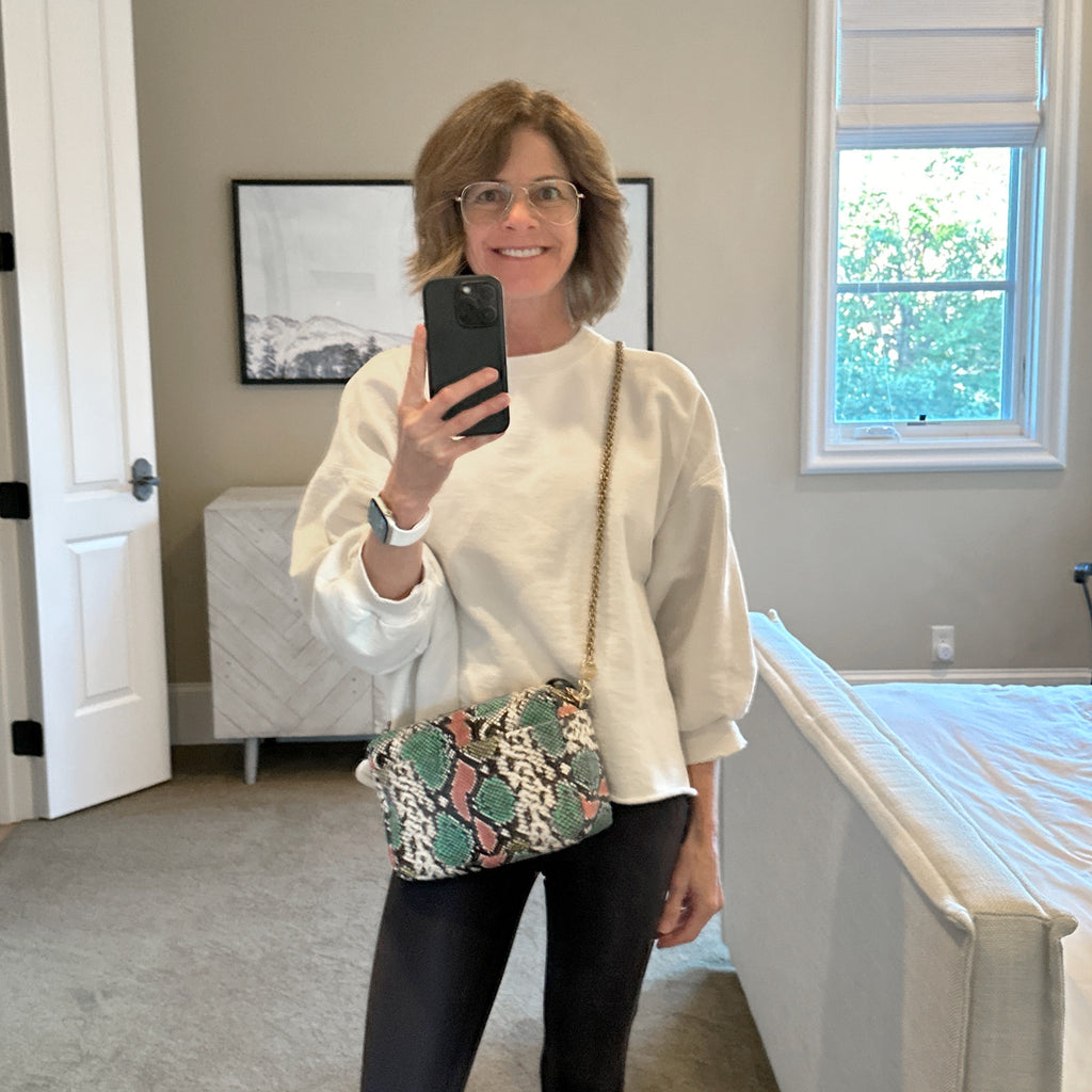 CLARE V. Marisol Bag Pastel Painted Snake with Chain Crossbody Strap