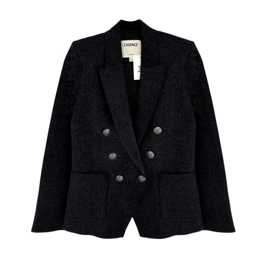 L'AGENCE Kenzie Metallic Knit Blazer in Black & Gunmetal Lurex S