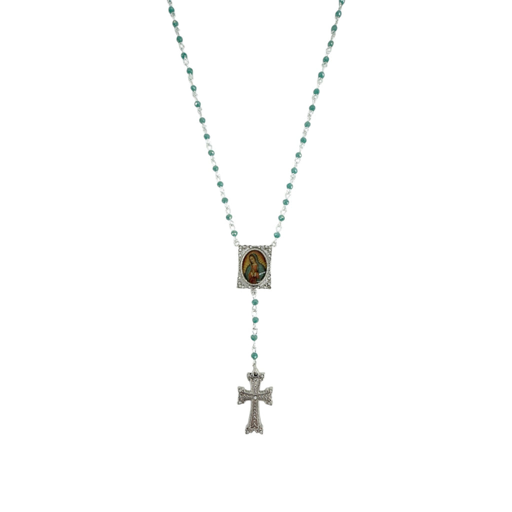VSA Retablo Guadalupe Rosary Necklace Silver & Turquoise
