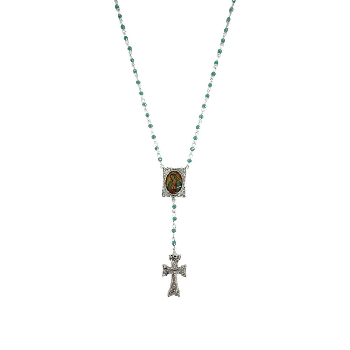VSA Retablo Guadalupe Rosary Necklace Silver & Turquoise
