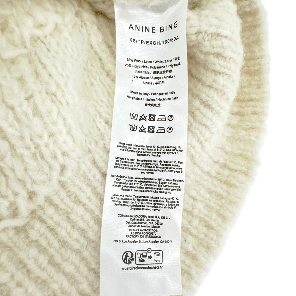 ANINE BING Bennett Sweater in Ivory XS