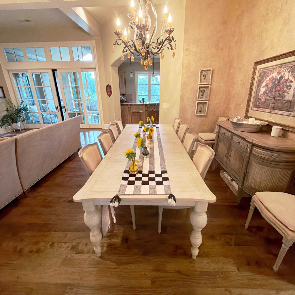 MACKENZIE-CHILDS Black Checks and Stripes Table Runner