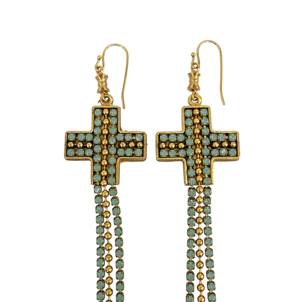VIRGINS SAINTS & ANGELS VSA Resurrection Cross Chain Earrings in Gold