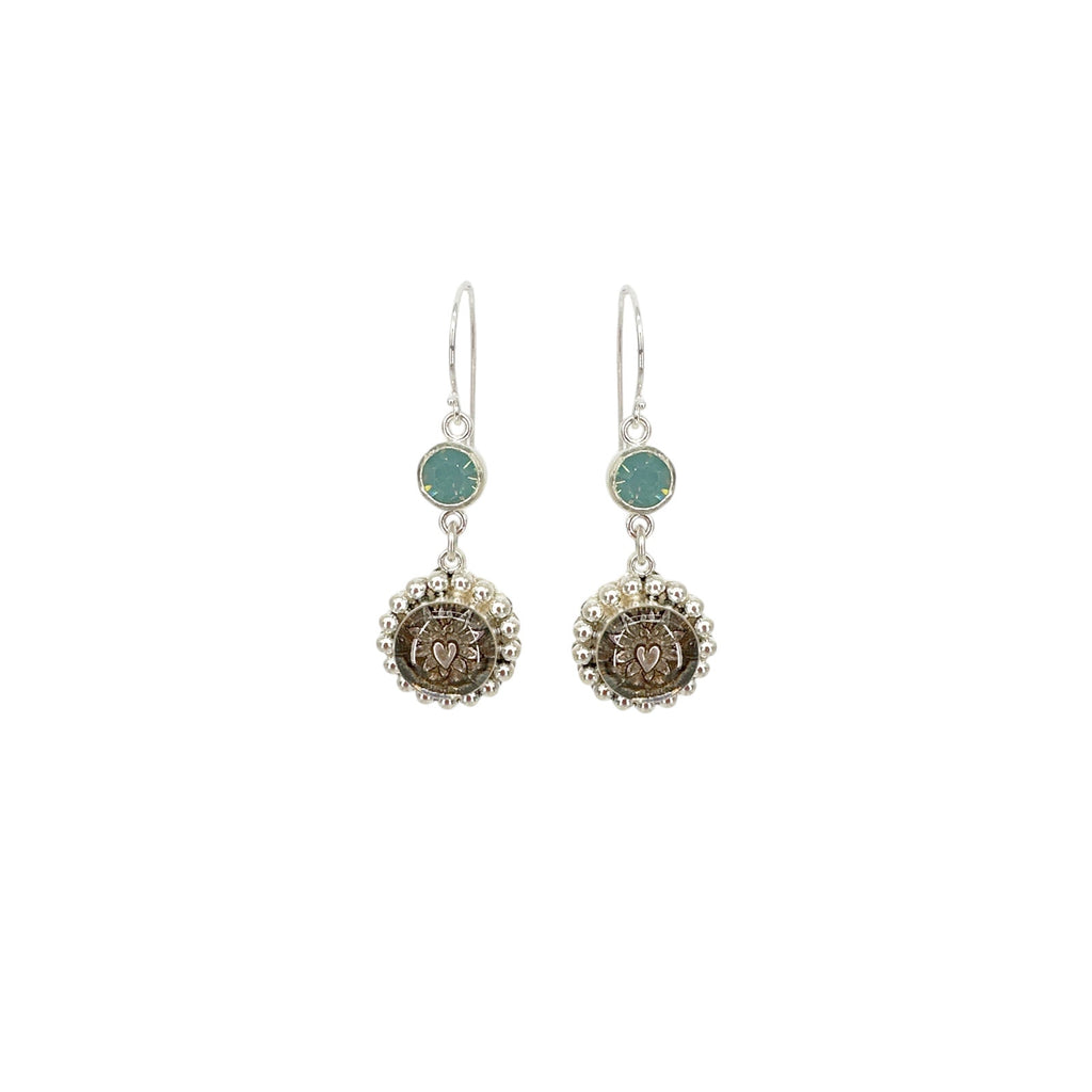 VSA Magdalena Sacred Heart Earrings Silver Pacific Opal