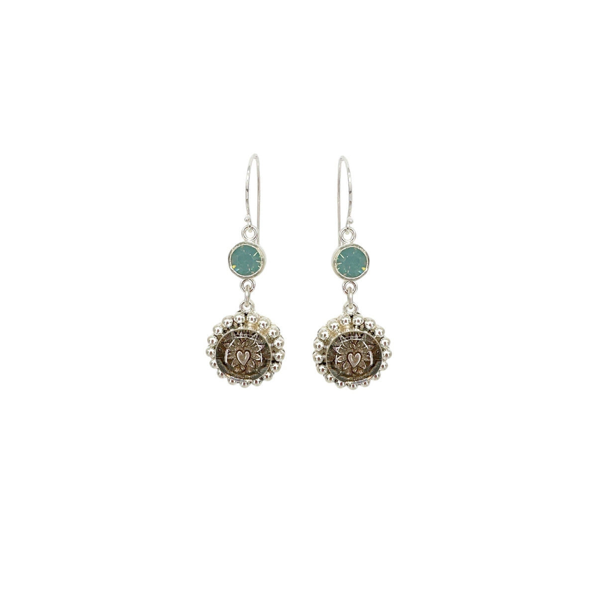 VSA Magdalena Sacred Heart Earrings Silver Pacific Opal