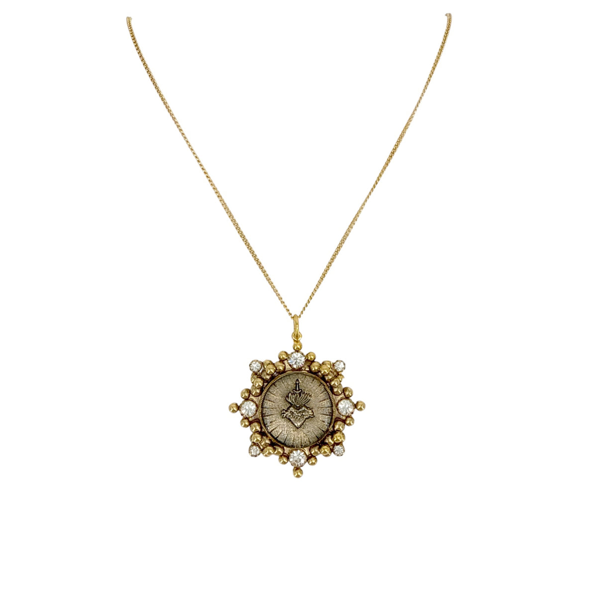 VSA Cloister Sacred Heart Charm Necklace in Gold