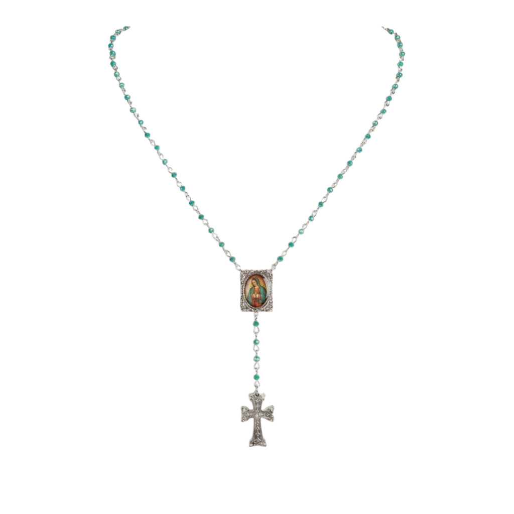 VSA Retablo Guadalupe Rosary Necklace Silver & Turquoise