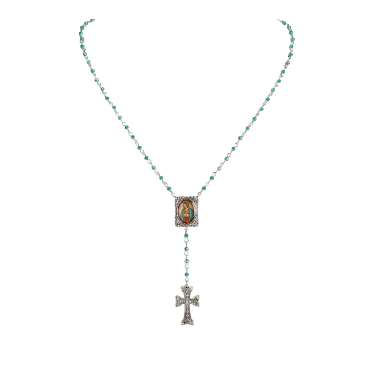 VSA Retablo Guadalupe Rosary Necklace Silver & Turquoise