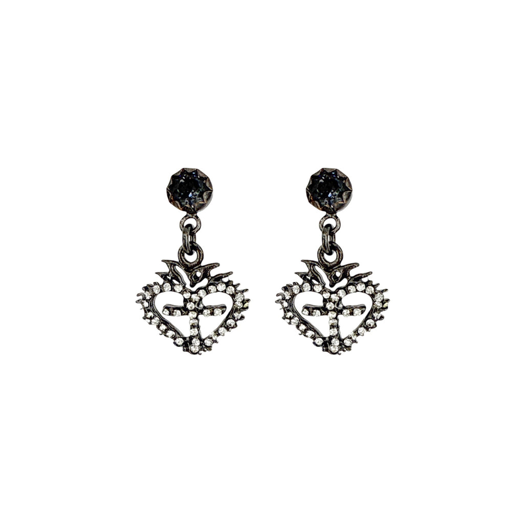 VSA Queen of Hearts Crystal Drop Earrings Gunmetal