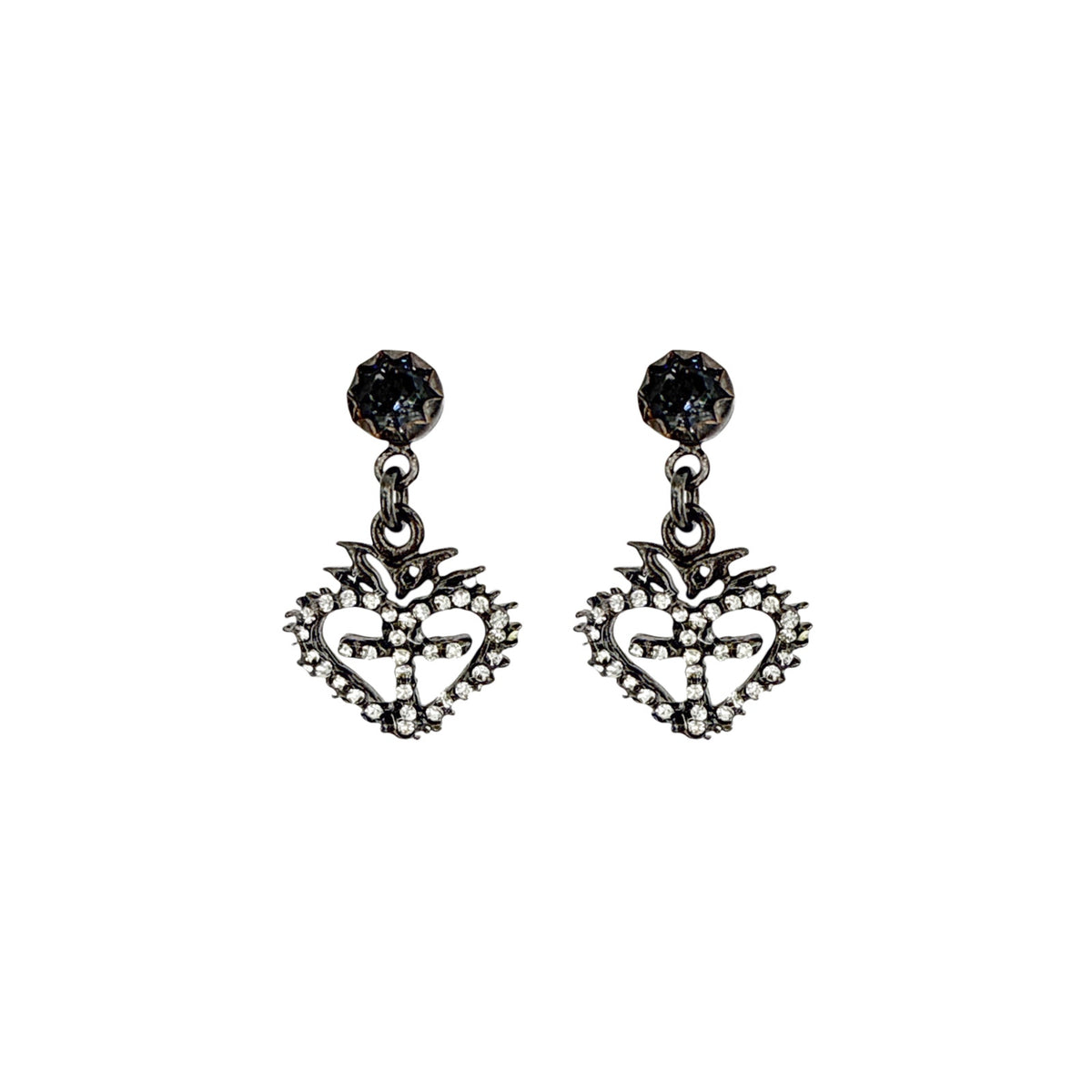 VSA Queen of Hearts Crystal Drop Earrings Gunmetal