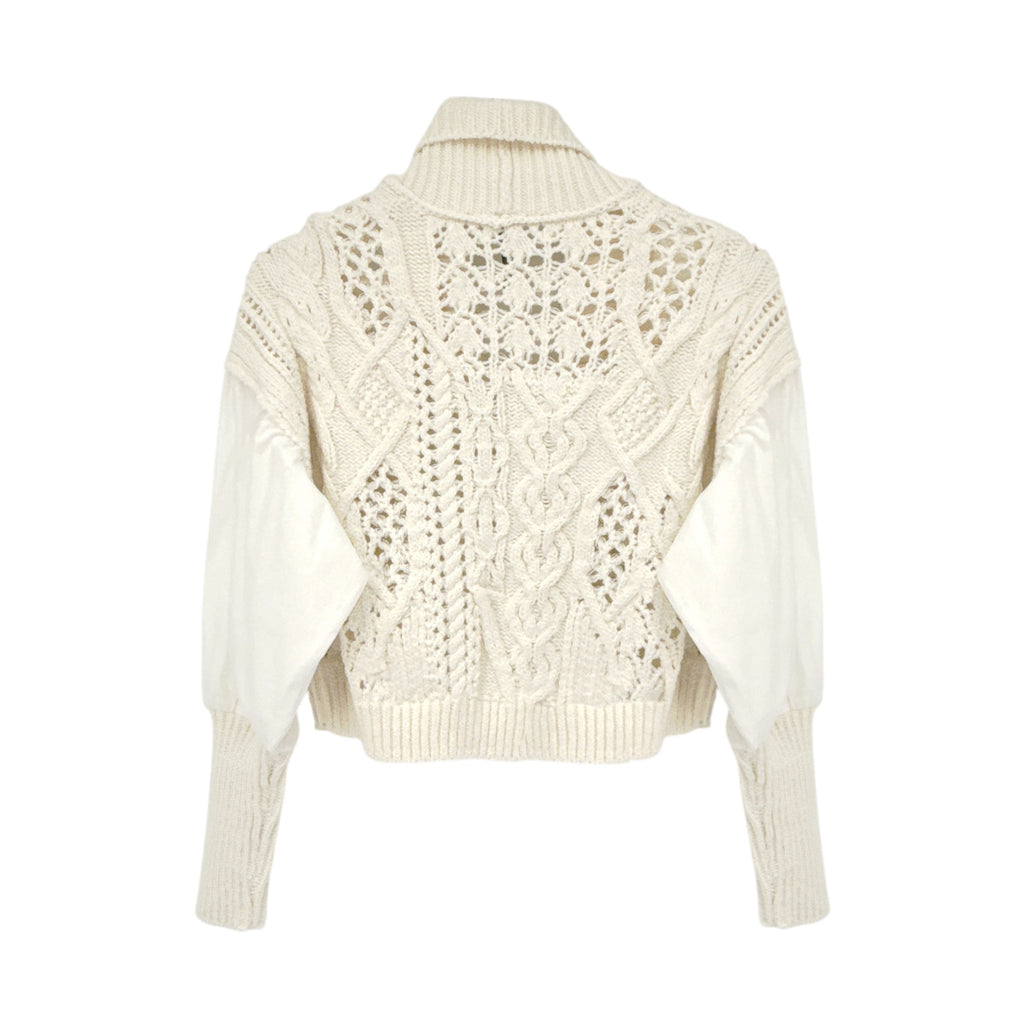 ANTHROPOLOGIE Balloon-Sleeve Twofer Cable-Knit Cardigan Sweater S
