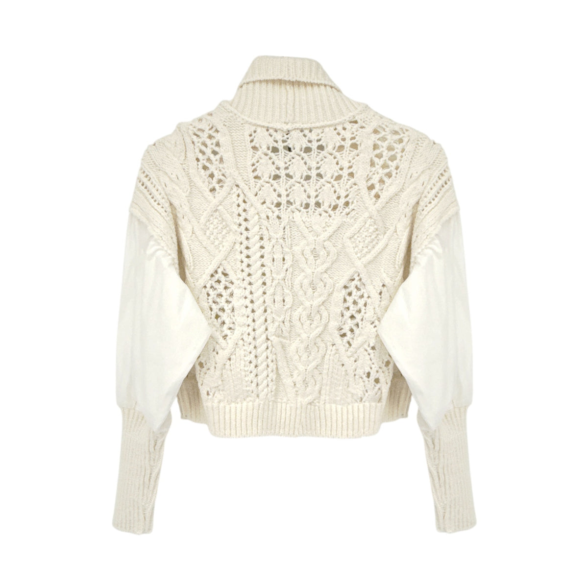 ANTHROPOLOGIE Balloon-Sleeve Twofer Cable-Knit Cardigan Sweater S