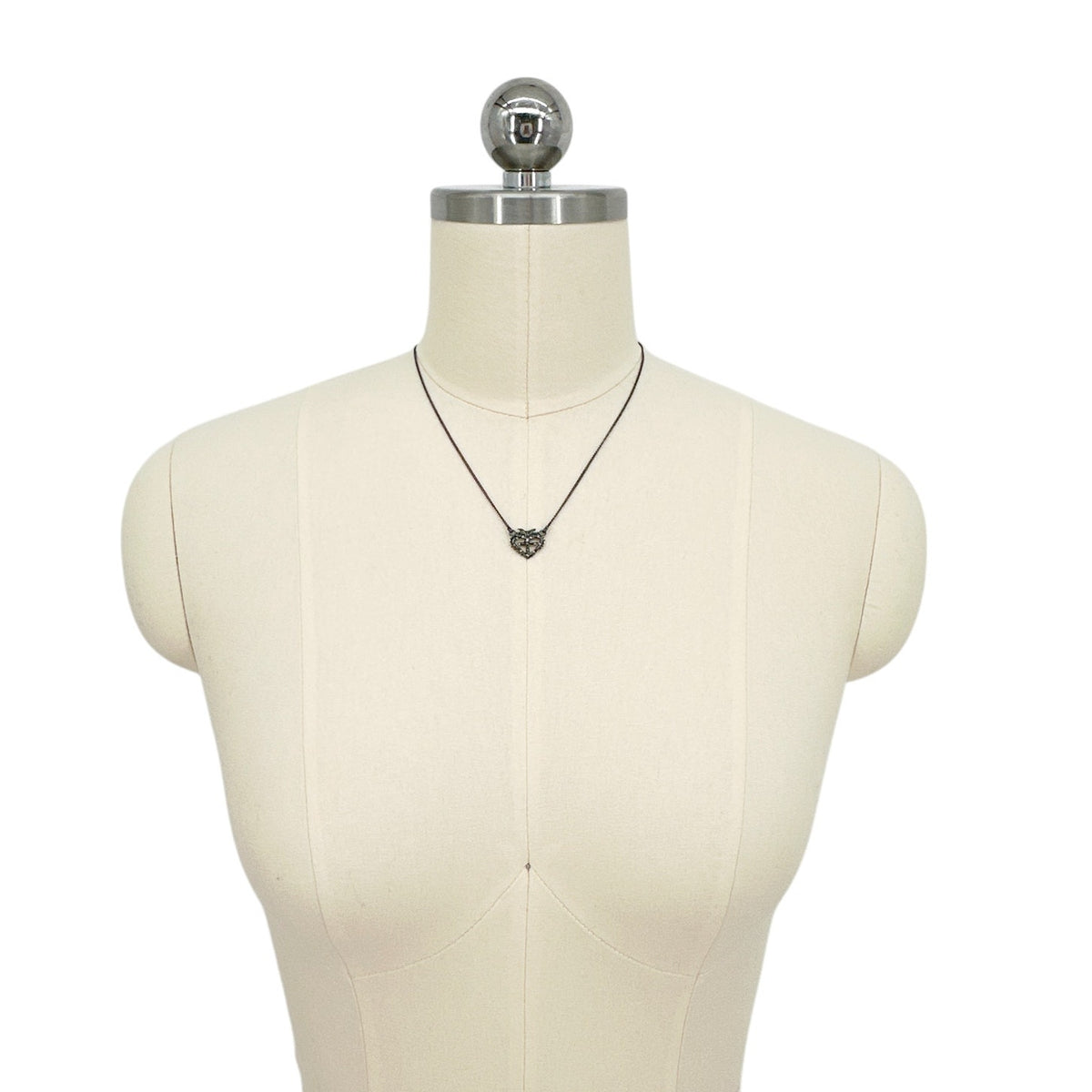 VSA Queen of Hearts Petite Logo Necklace Gunmetal