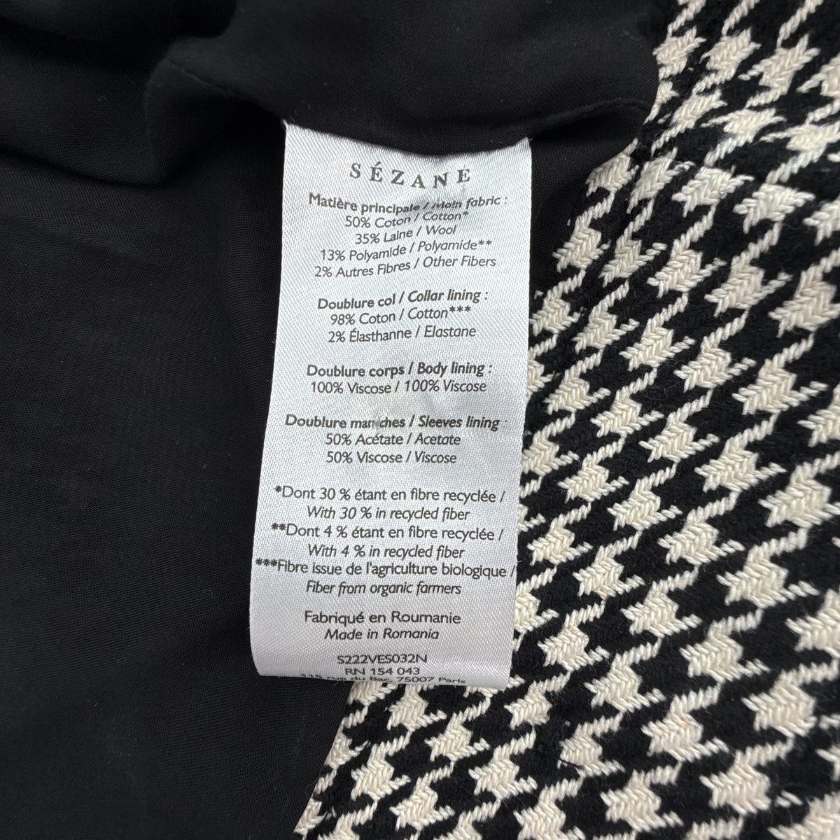 SEZANE Erwann Jacket in Houndstooth S