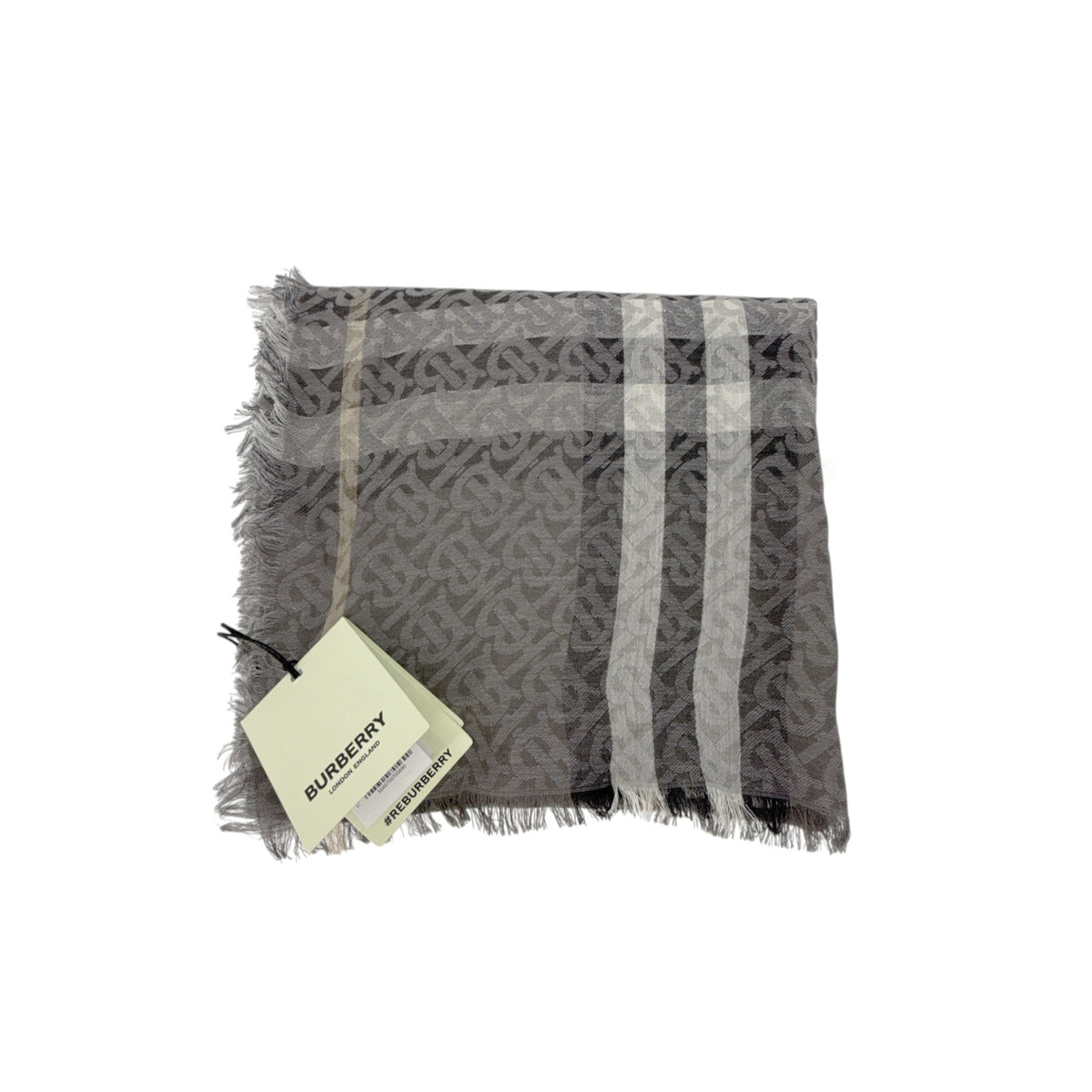 BURBERRY TB Giant Check Gauze Wool &amp; Silk Scarf in Charcoal
