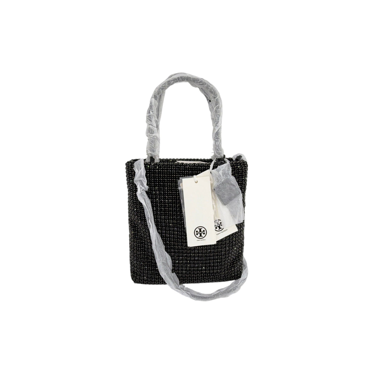 TORY BURCH Night Owl Crystal Embellished Mini Tote in Black