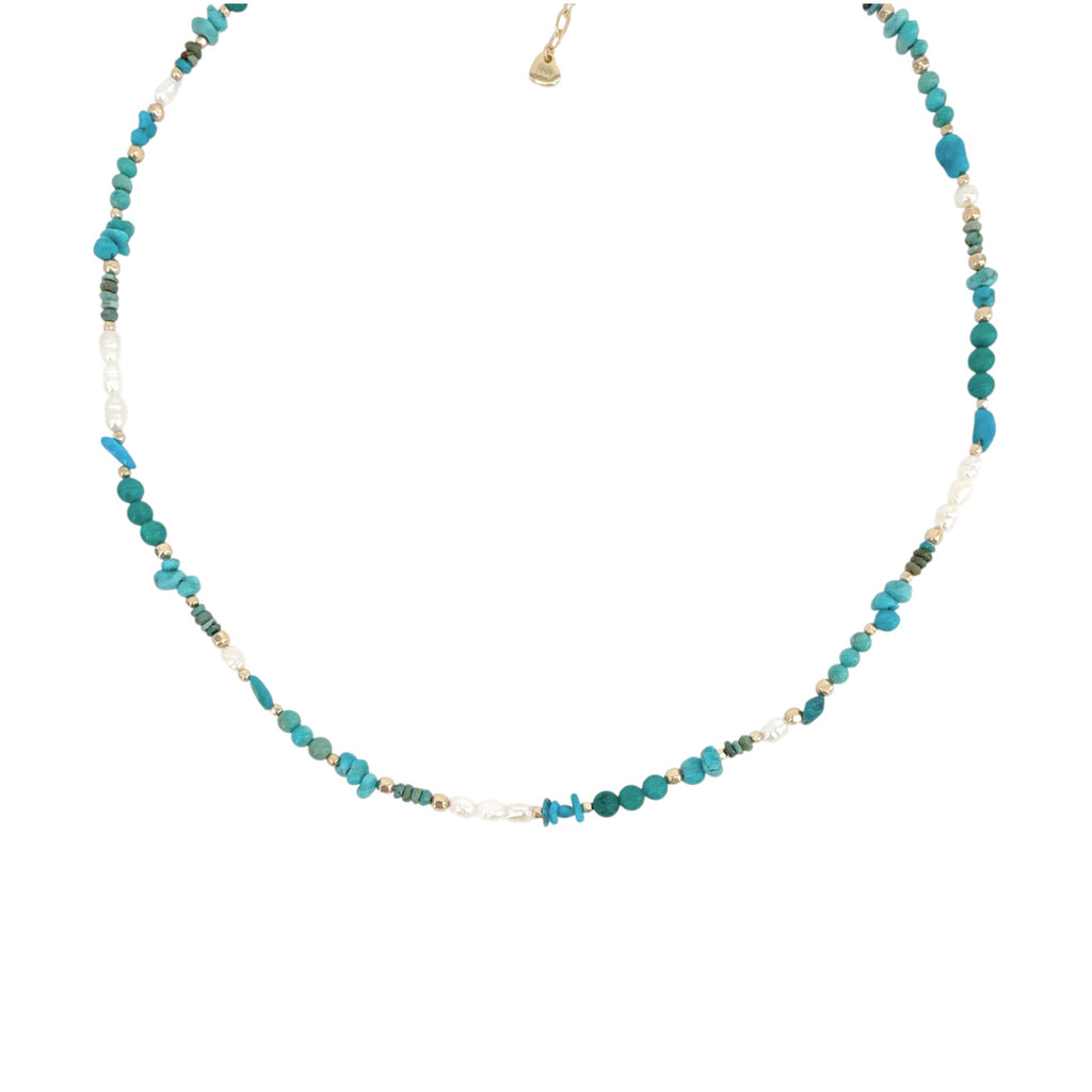 THE SILVER WREN Beaded Turquoise and Pearl Necklace