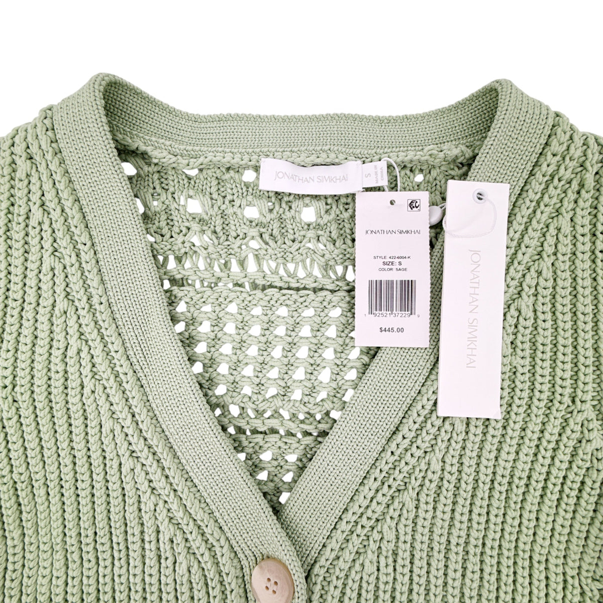 JONATHAN SIMKHAI Ambrose Crochet Cardigan in Sage S