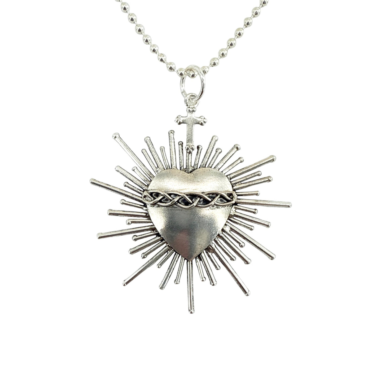 VSA Sacred Flame Charm Necklace Silver 34" Ball Chain
