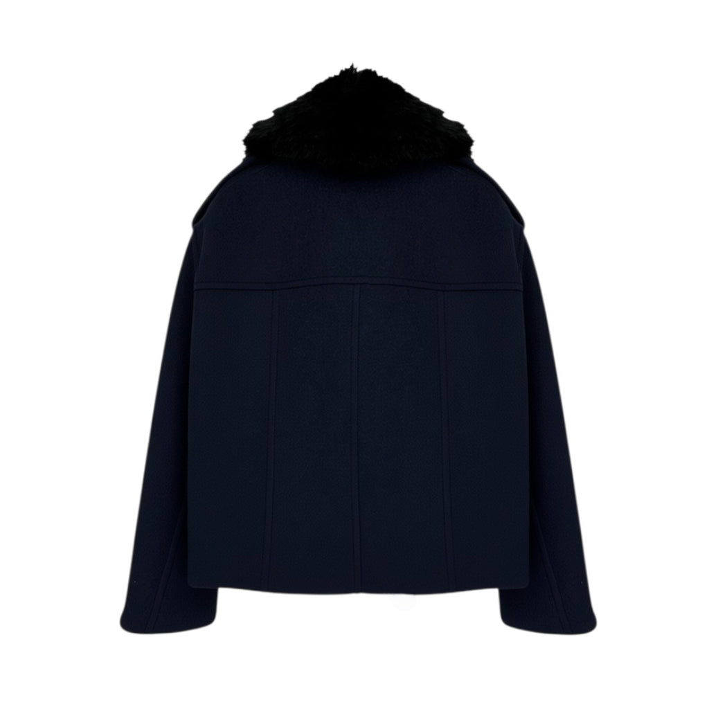 MERCER COLLECTIVE Georgia Faux Fur Collar Double-Breasted Peacoat S