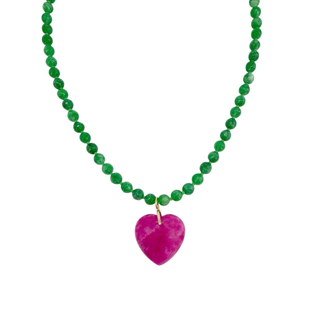THE SILVER WREN Abel Beaded Necklace in Green and Pink 18"