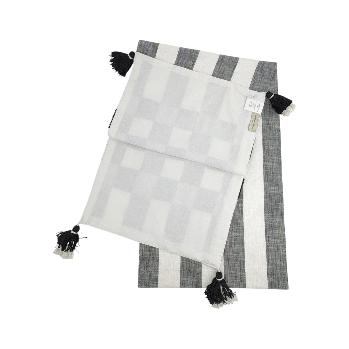 MACKENZIE-CHILDS Black Checks and Stripes Table Runner