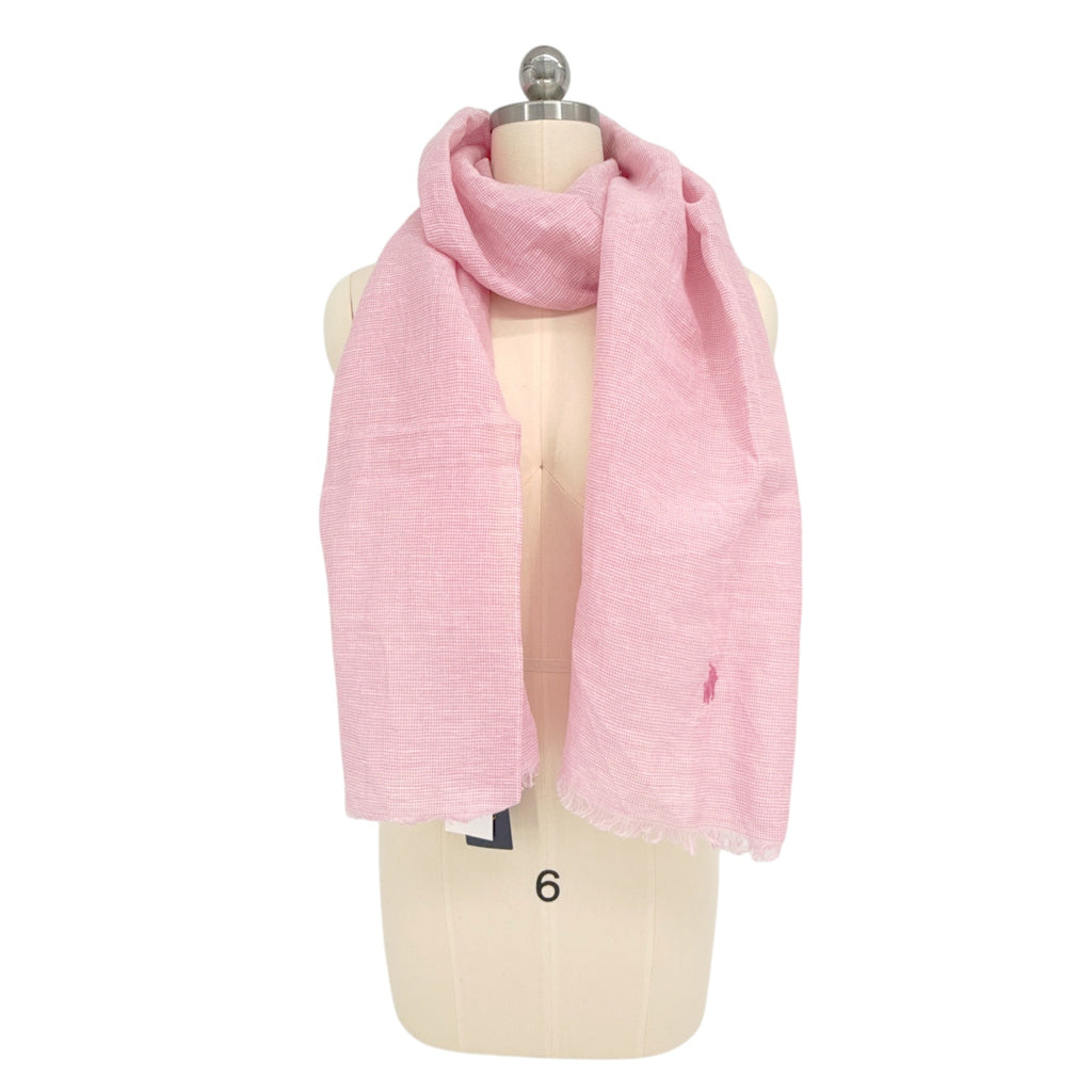 POLO RALPH LAUREN Micro-Houndstooth Linen-Cotton Scarf in Pink &amp; White
