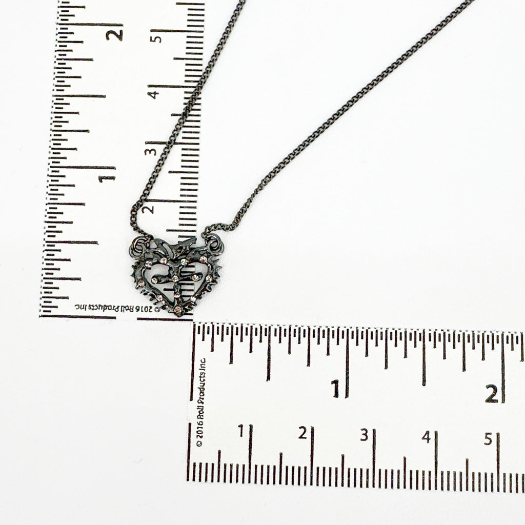VSA Queen of Hearts Petite Logo Necklace Gunmetal