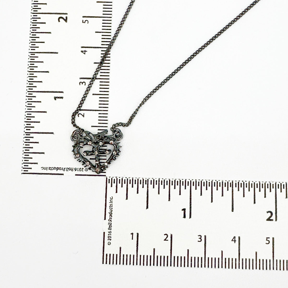 VSA Queen of Hearts Petite Logo Necklace Gunmetal