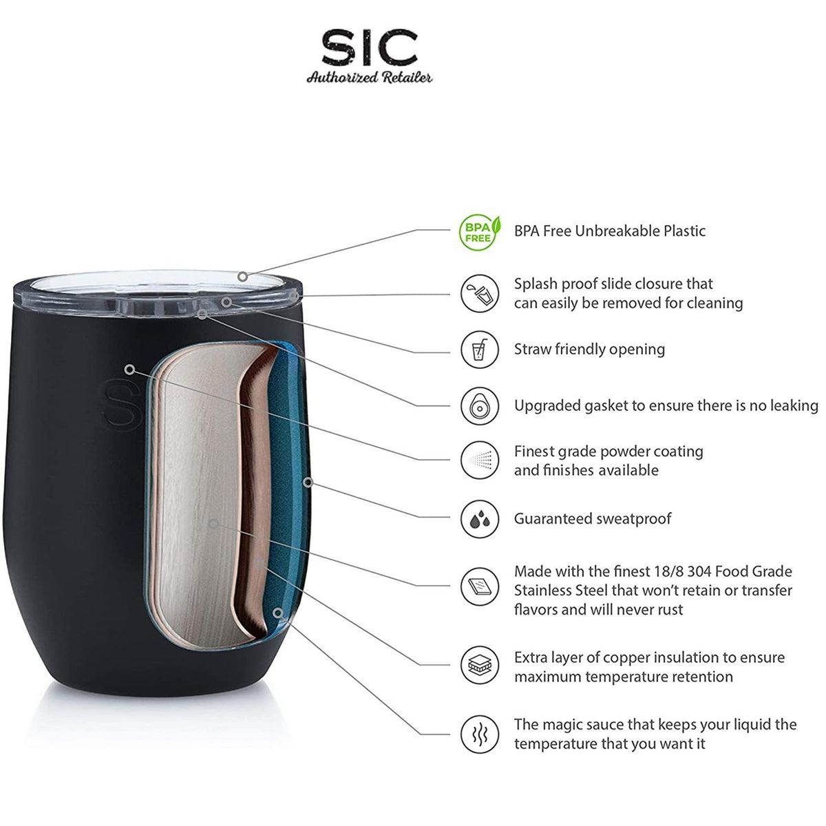 SIC Seriously Ice Cold Stemless 16 oz. Wine Tumbler in Rose Glitter