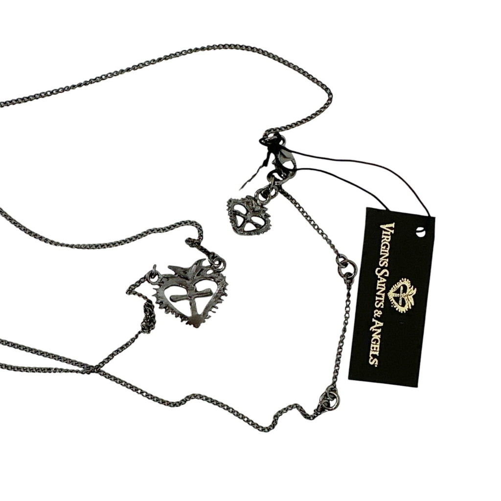 VSA Queen of Hearts Petite Logo Necklace Gunmetal