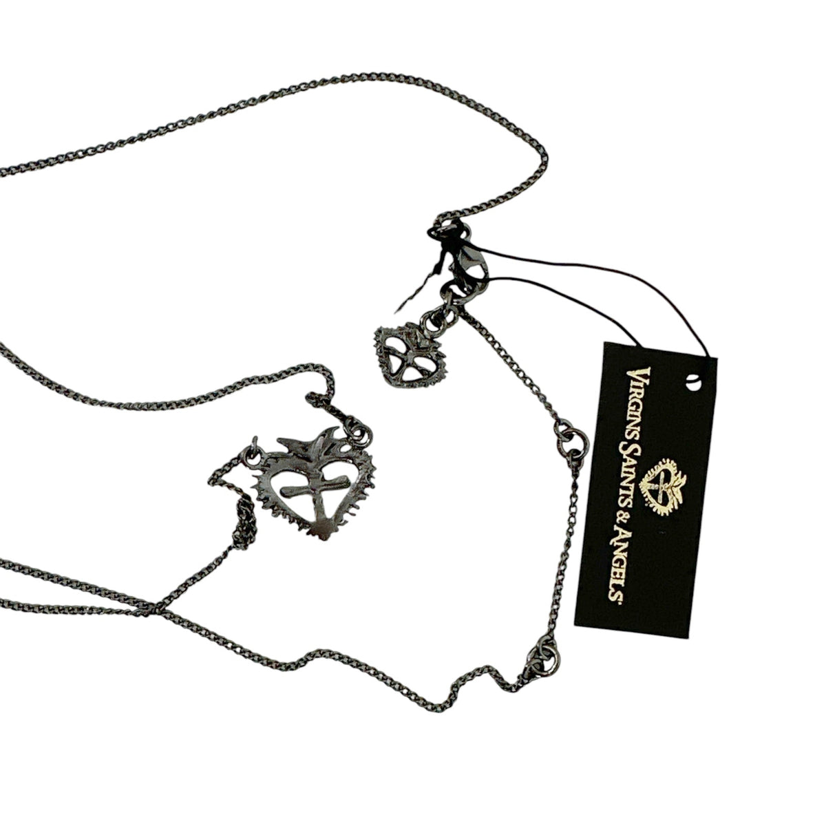 VSA Queen of Hearts Petite Logo Necklace Gunmetal