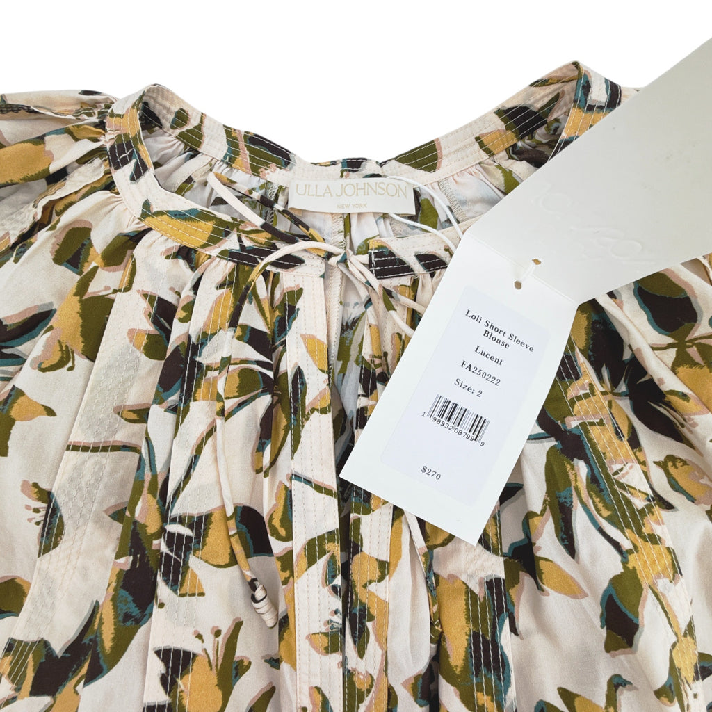 ULLA JOHNSON Loli Short Sleeve Blouse in Lucent 2|S