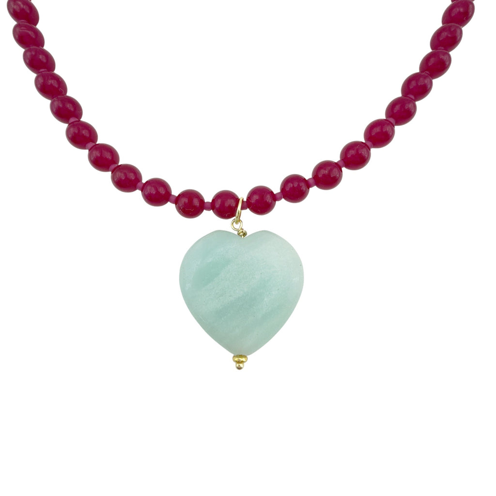 THE SILVER WREN Rylen Beaded Necklace in Pink and Amazonite