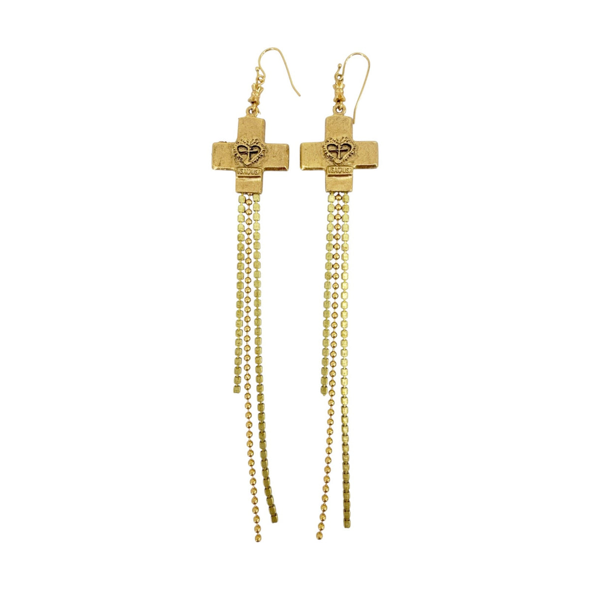 VIRGINS SAINTS & ANGELS VSA Resurrection Cross Chain Earrings in Gold