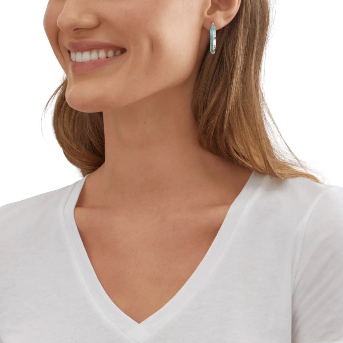 SILPADA Beginner's Luck Silver Compressed Turquoise Hoop Earrings