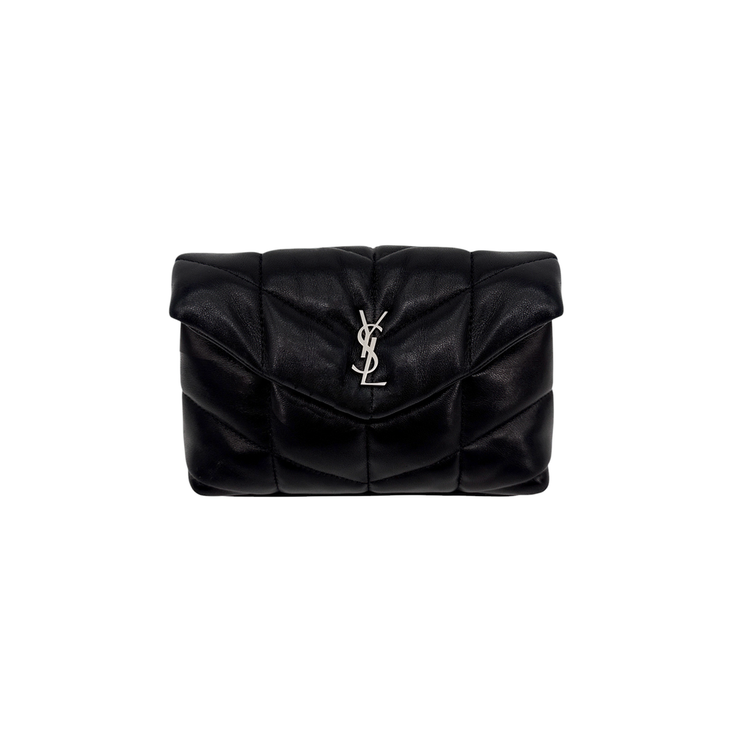 SAINT LAURENT Loulou Toy Puffer Pouch Clutch Bag in Lambskin in Black