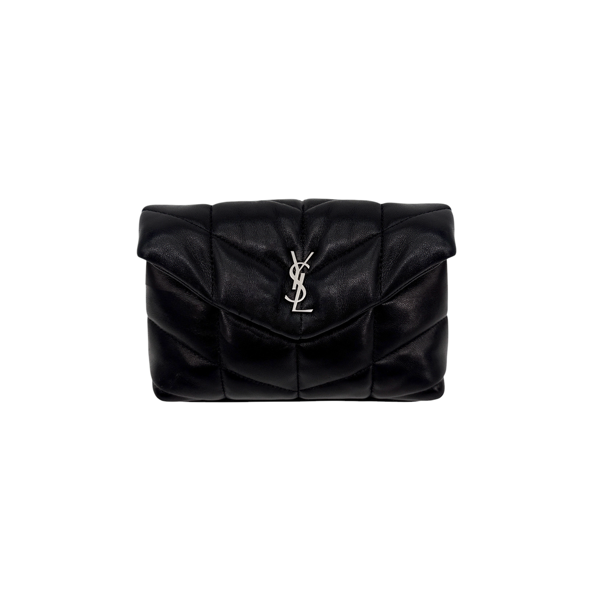 SAINT LAURENT Loulou Toy Puffer Pouch Clutch Bag in Lambskin in Black