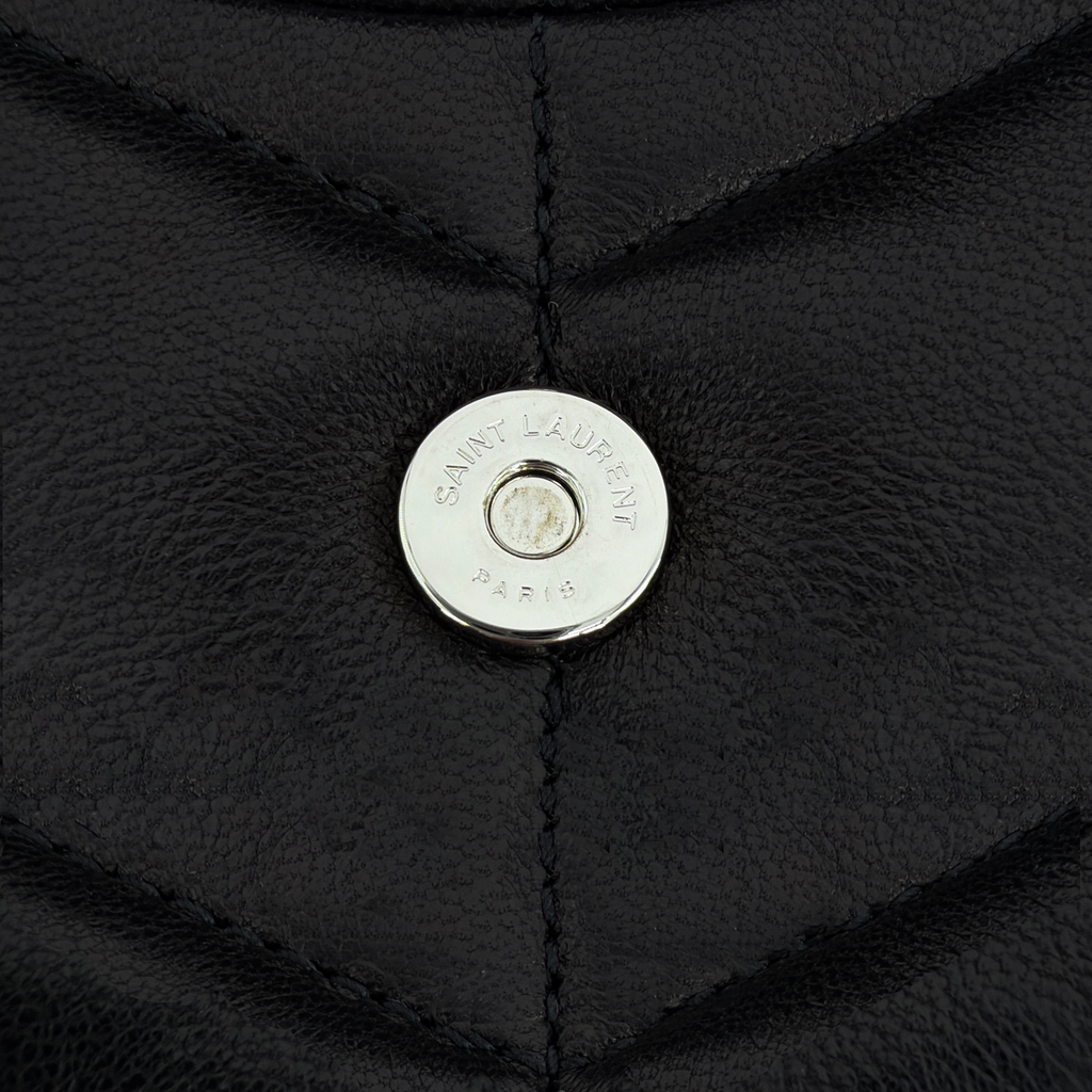SAINT LAURENT Loulou Toy Puffer Pouch Clutch Bag in Lambskin in Black