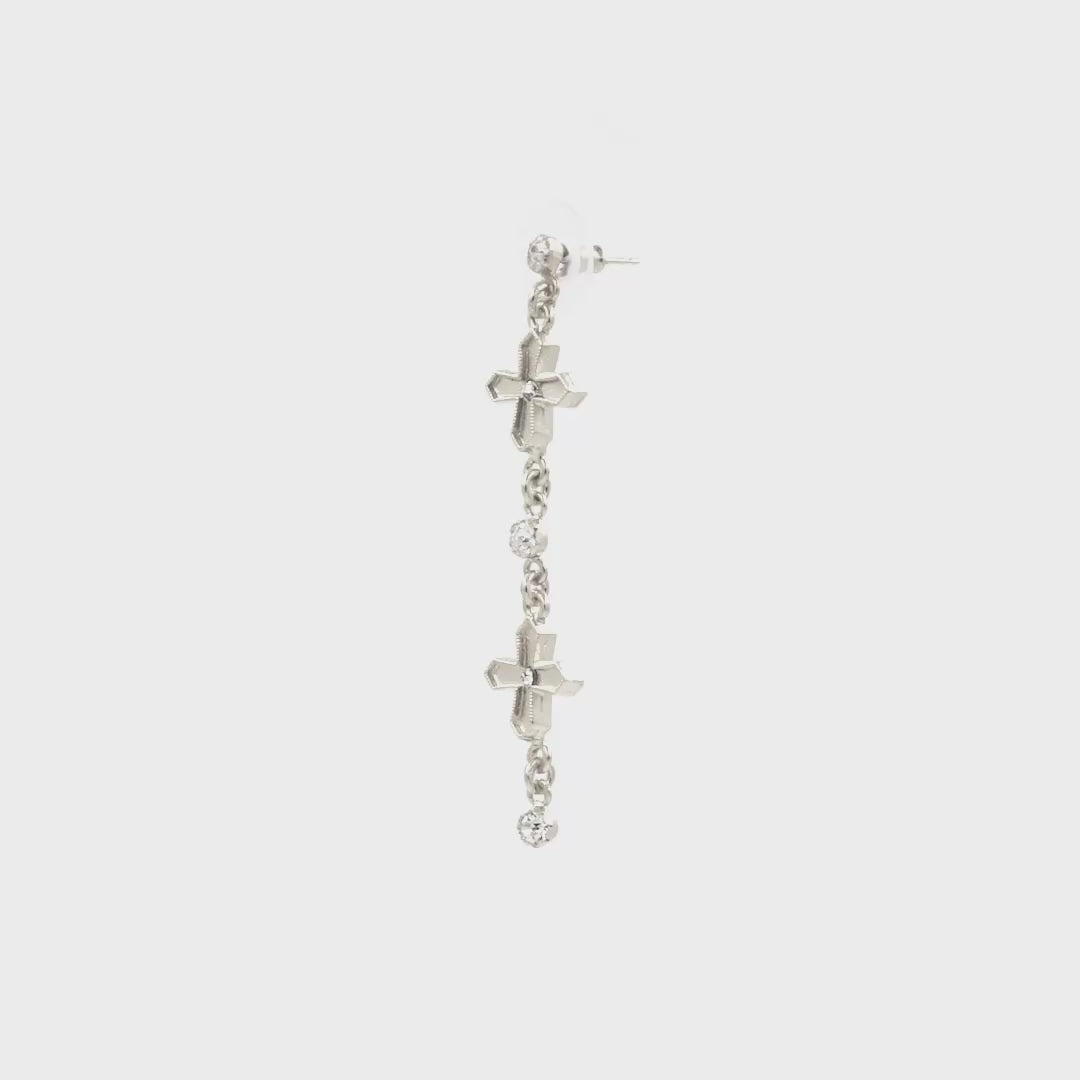 VSA Peace Cross 2 Crystal Drop Post Earrings Silver
