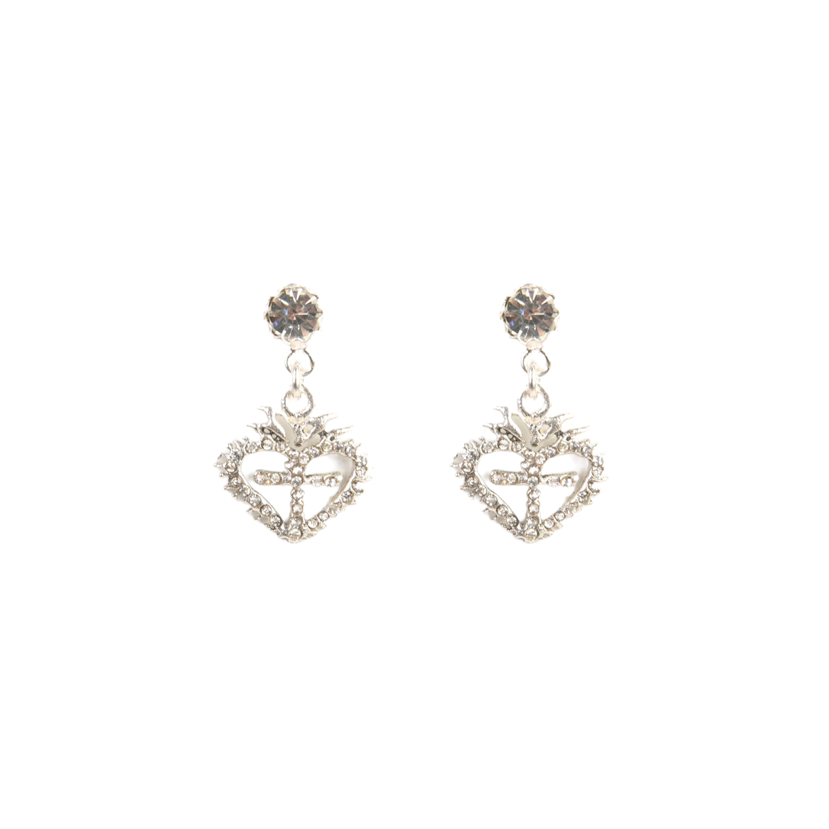 VSA Queen of Hearts Crystal Drop Earrings Silver